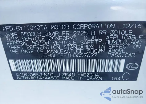 2017 Lexus Ls 460 L z USA, uszkodzony, nr VIN JTHGL5EF1H5057627